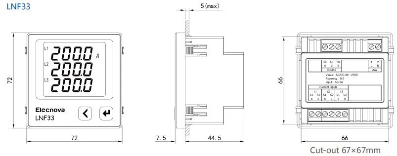 Factory Quality Lnf32 3 Phase RS485 Energy LCD Digital Display AC Single Phase Current Ampere Meter