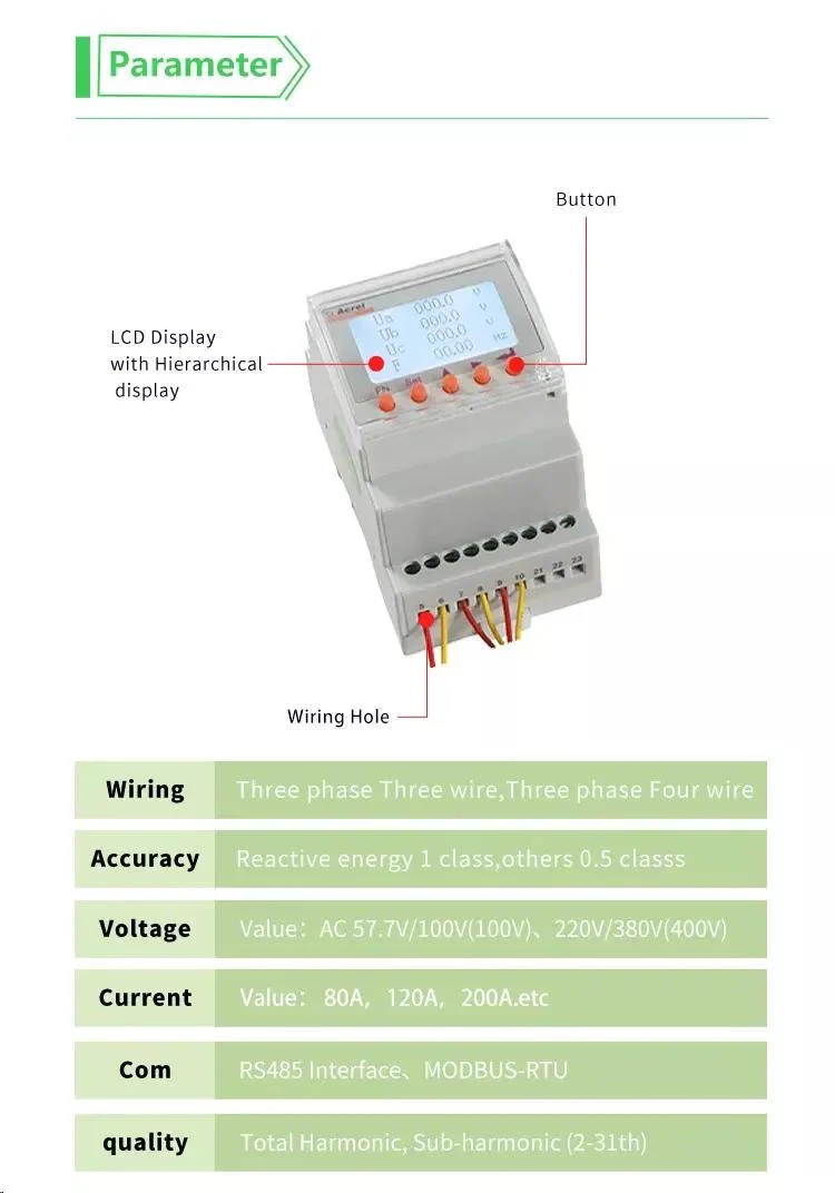 ACR10rh-Dxxre Single Phase Harmonic Guide Rail Installation External Roche Coil PV/Solar Inverter Energy Meter