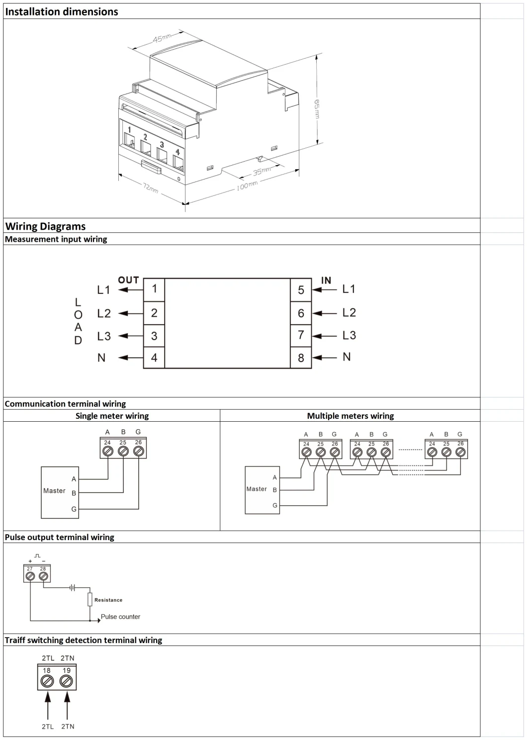 Dac4301CT Three Phase RS485 Modbus DIN Rail Digital Energy Meter