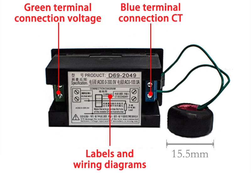 D69-2049 100A 80-300V Digital AC Voltmeter and Ammeter Voltage Meters Electric Power Energy