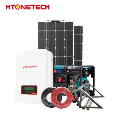 Htonetech Pannelli solari fotovoltaici monocristallini da 550 W Grid Tie inverter Hybrid China Energy Meter Sistema di energia solare alimentato da CT con generatore diesel con serbatoio d'aria